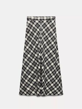 Zara Black and White Plaid A-Line Maxi Skirt